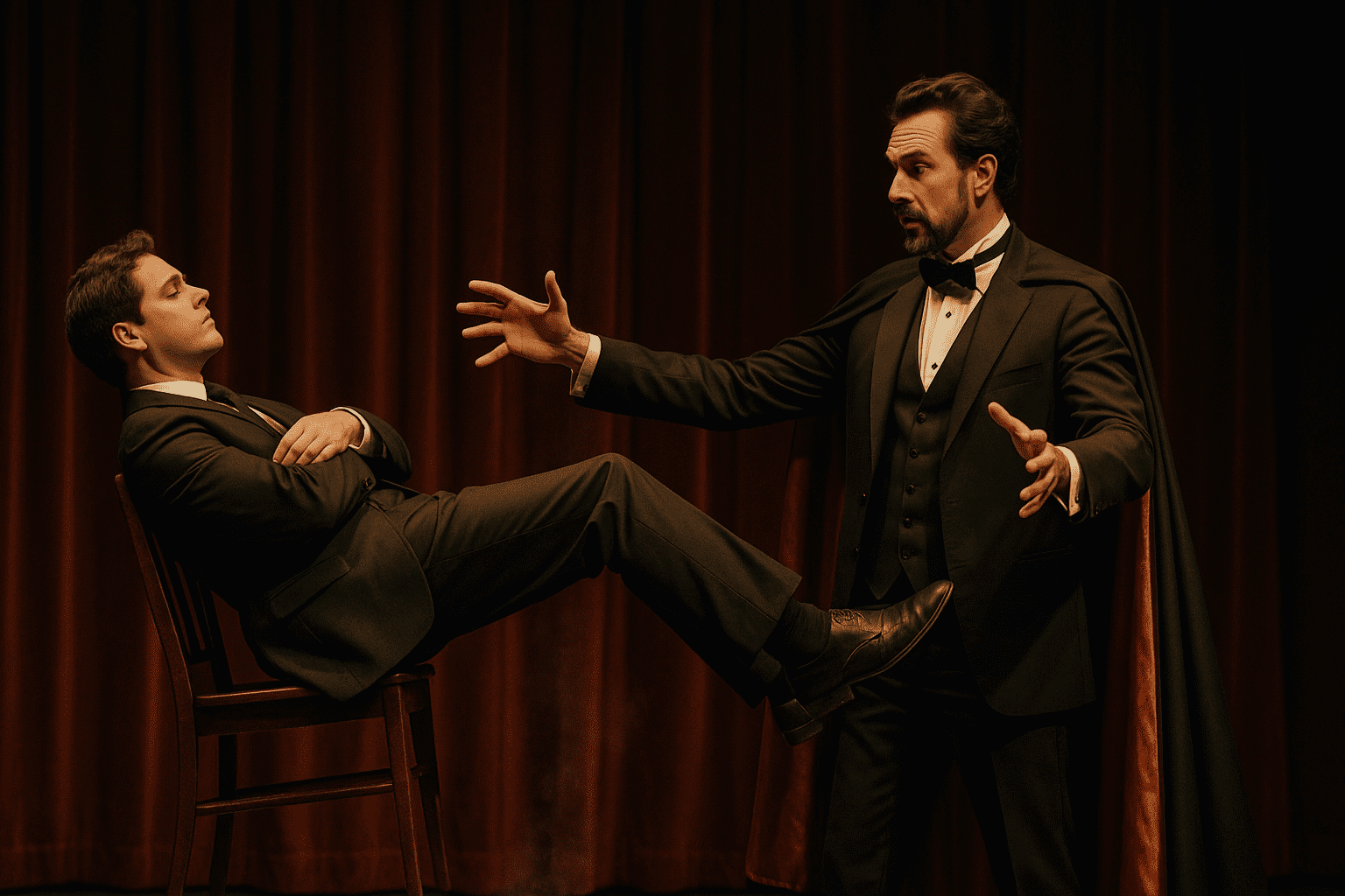 Magician levitating a man in a chair on stage