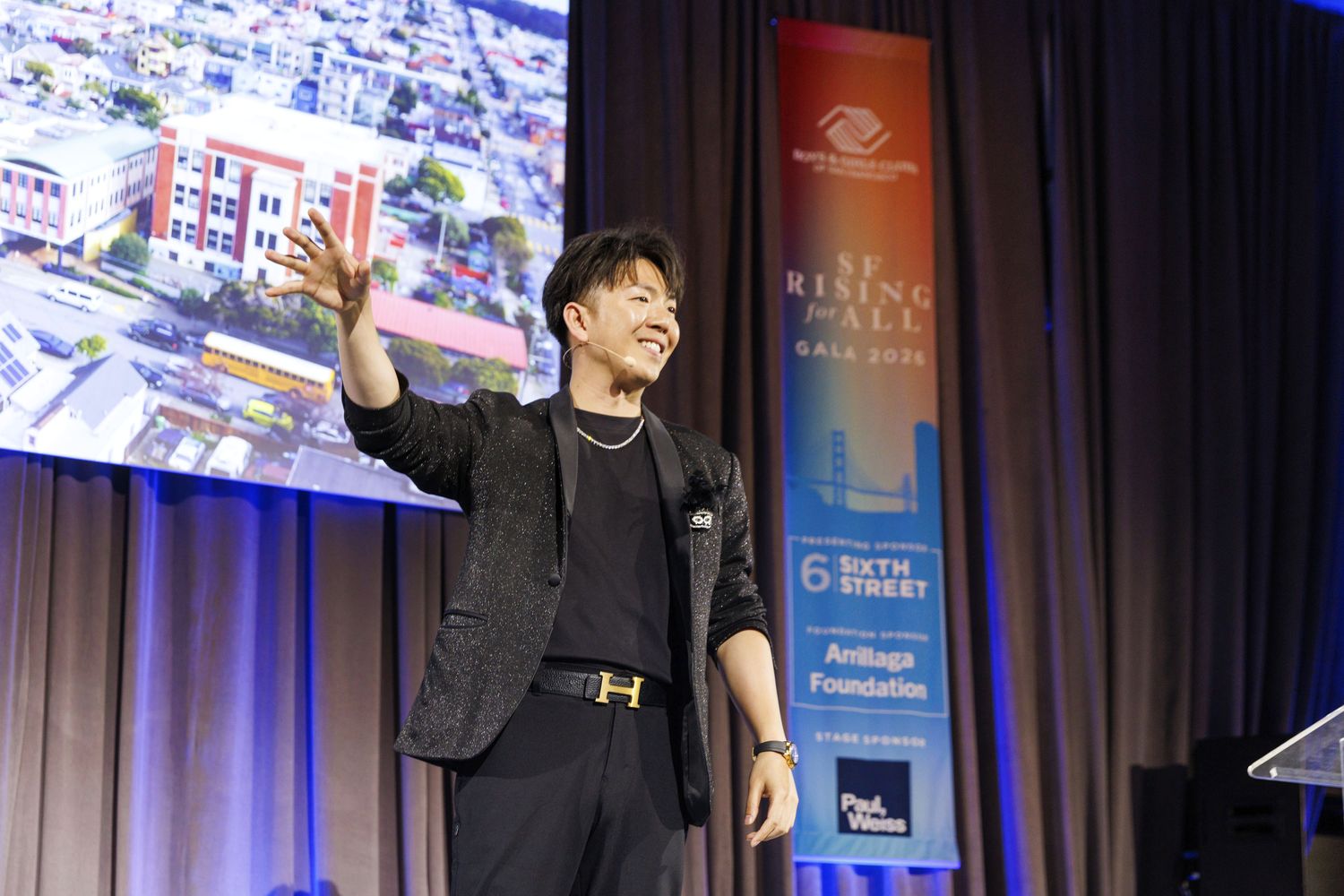 Johnny Wu on stage at the Boys and Girls Clubs of San Francisco SF Rising For All Gala 2026
