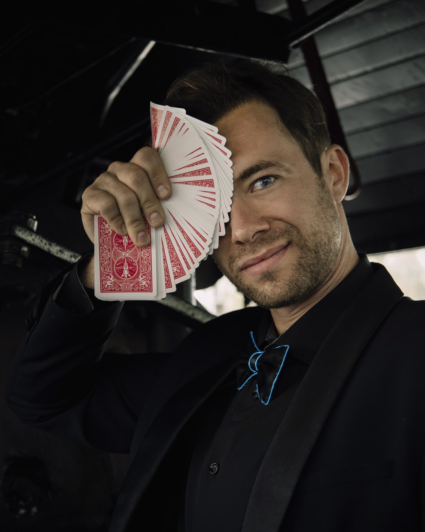 Dylan George fanning a deck of cards