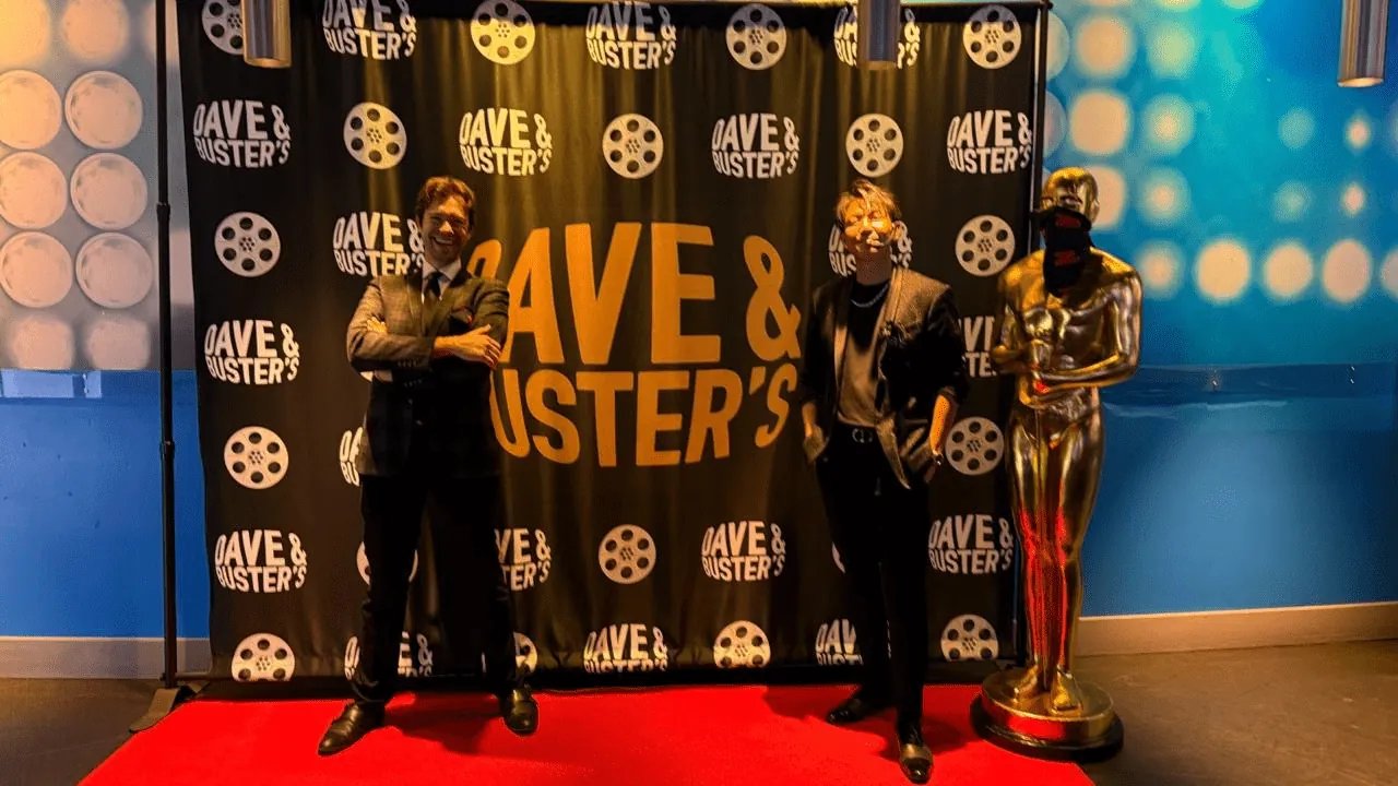 Johnny Wu and Dylan George on an event red carpet